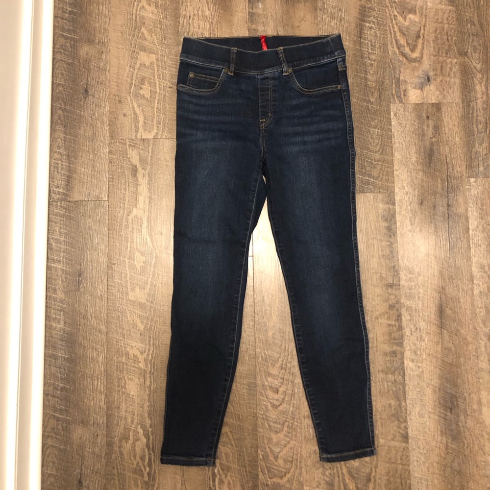 Spanx Ankle Length Skinny Jean Midnight Shade Dark Wash Compression Petite Small